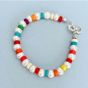 A grown-up version of the candy bracelets made with cultured white pearls and colourful howlite discs. The Le BijouBijou Candy Bracelet.