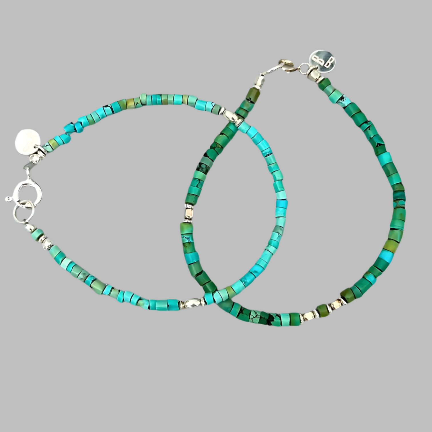 The Ocean Green and the Surfer's Paradise Men's Bracelets are an homage to the ocean and surfers. They are made s made with  turquoise rondelles and a touch of Sterling Silver.