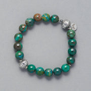 Product Shot of the Cyan Bracelet, made with Chrysocolla and two beautiful Sterling Silver Elements.