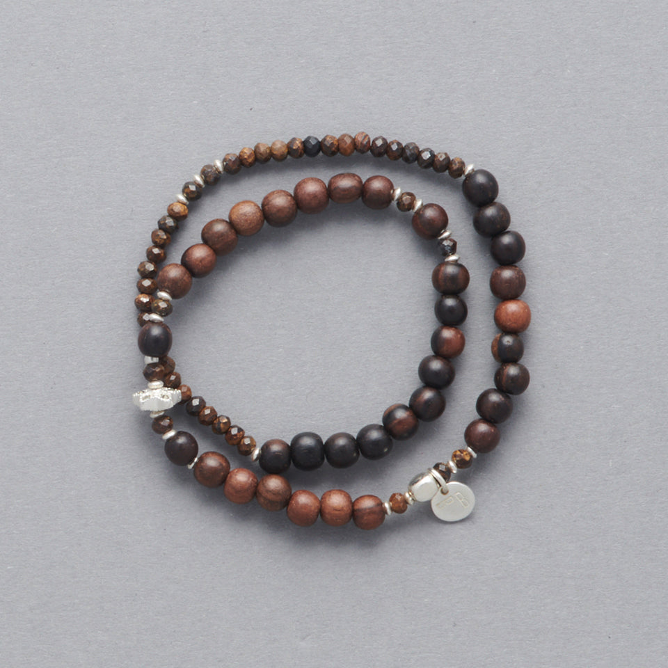 Product Image of the LE BIJOUBIJOU JOY Double Wrap Bracelet made with Ebony and Silver faceted stars.