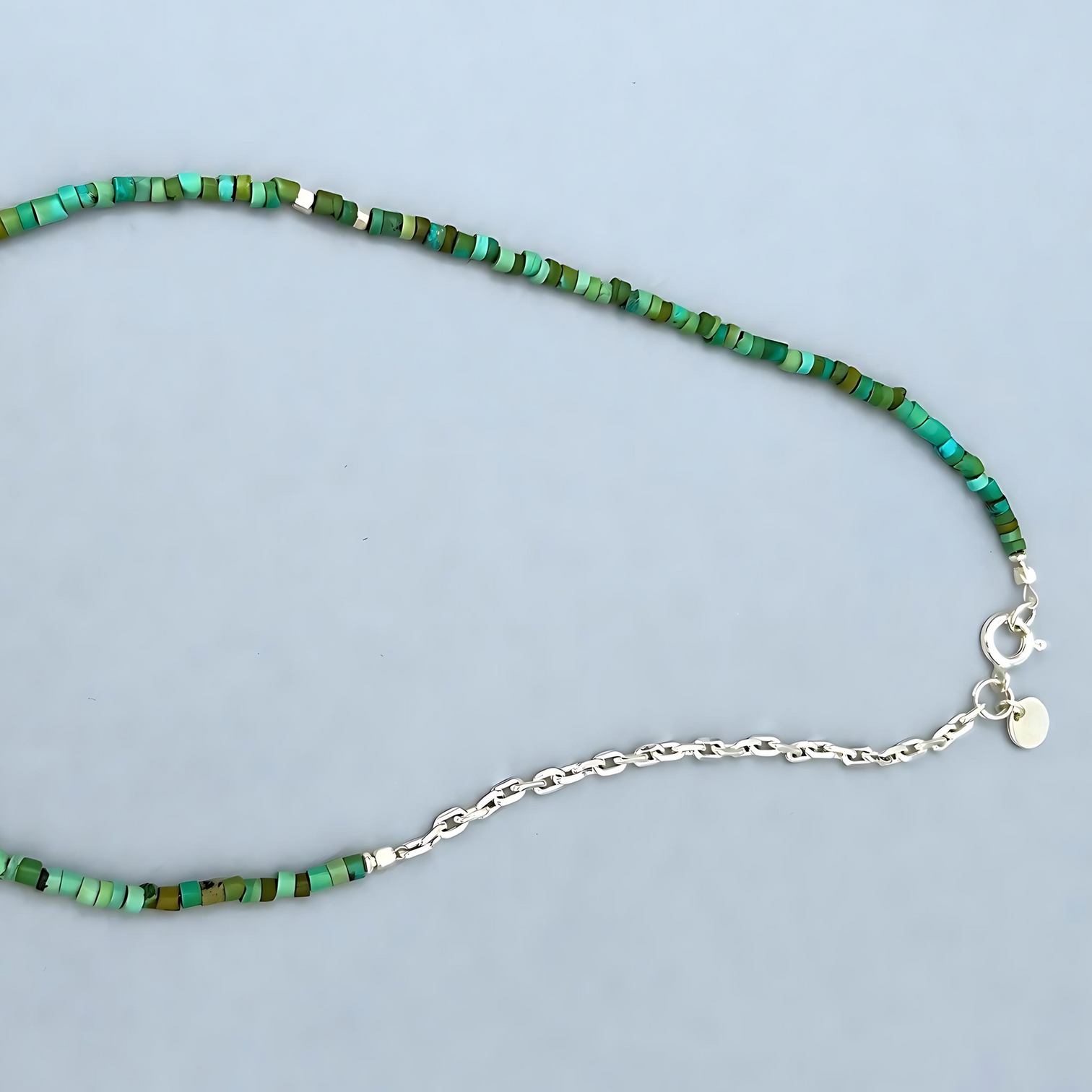 Trendy Necklace, Turquoise and a silver  Chain.