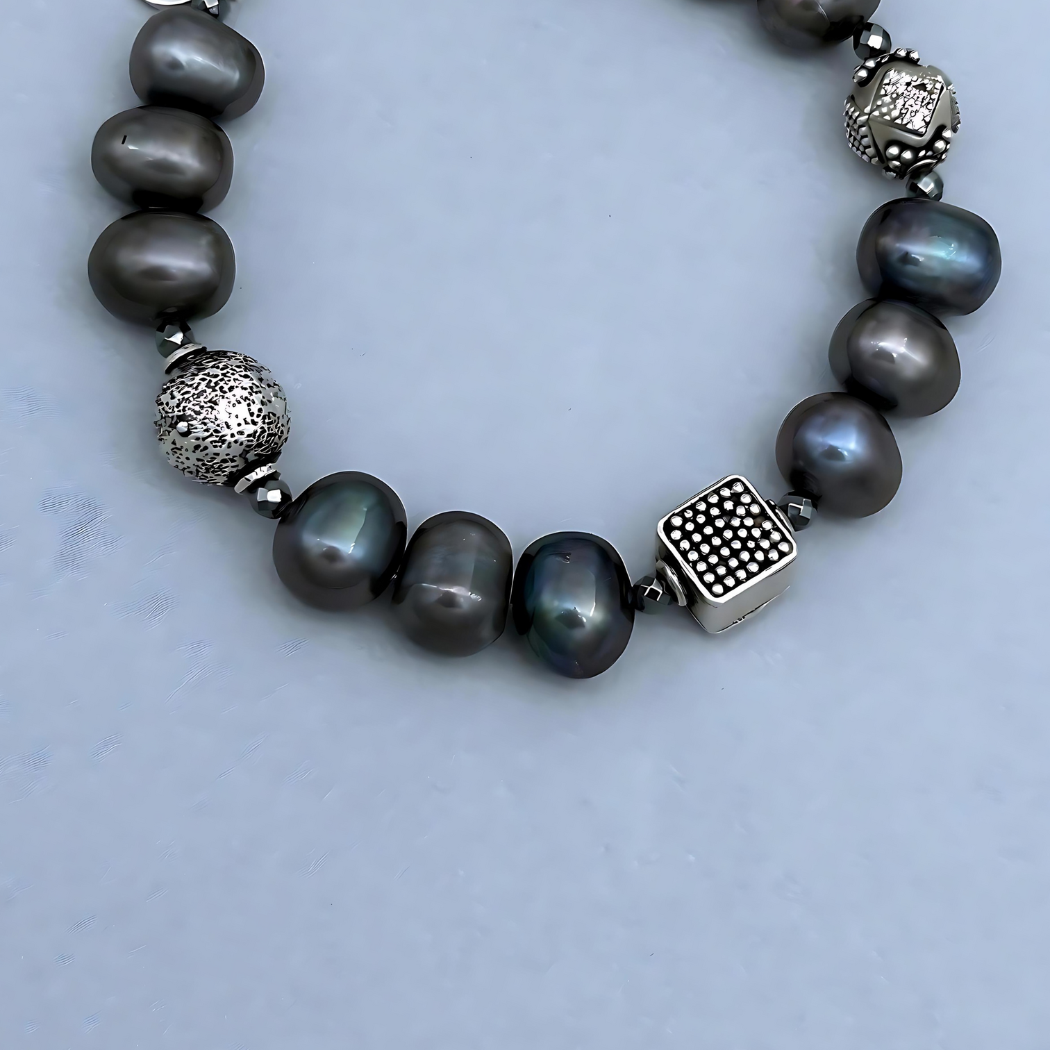 Introducing the Le BijouBijou Naida Black Pearl Bracelet. Detail Shot