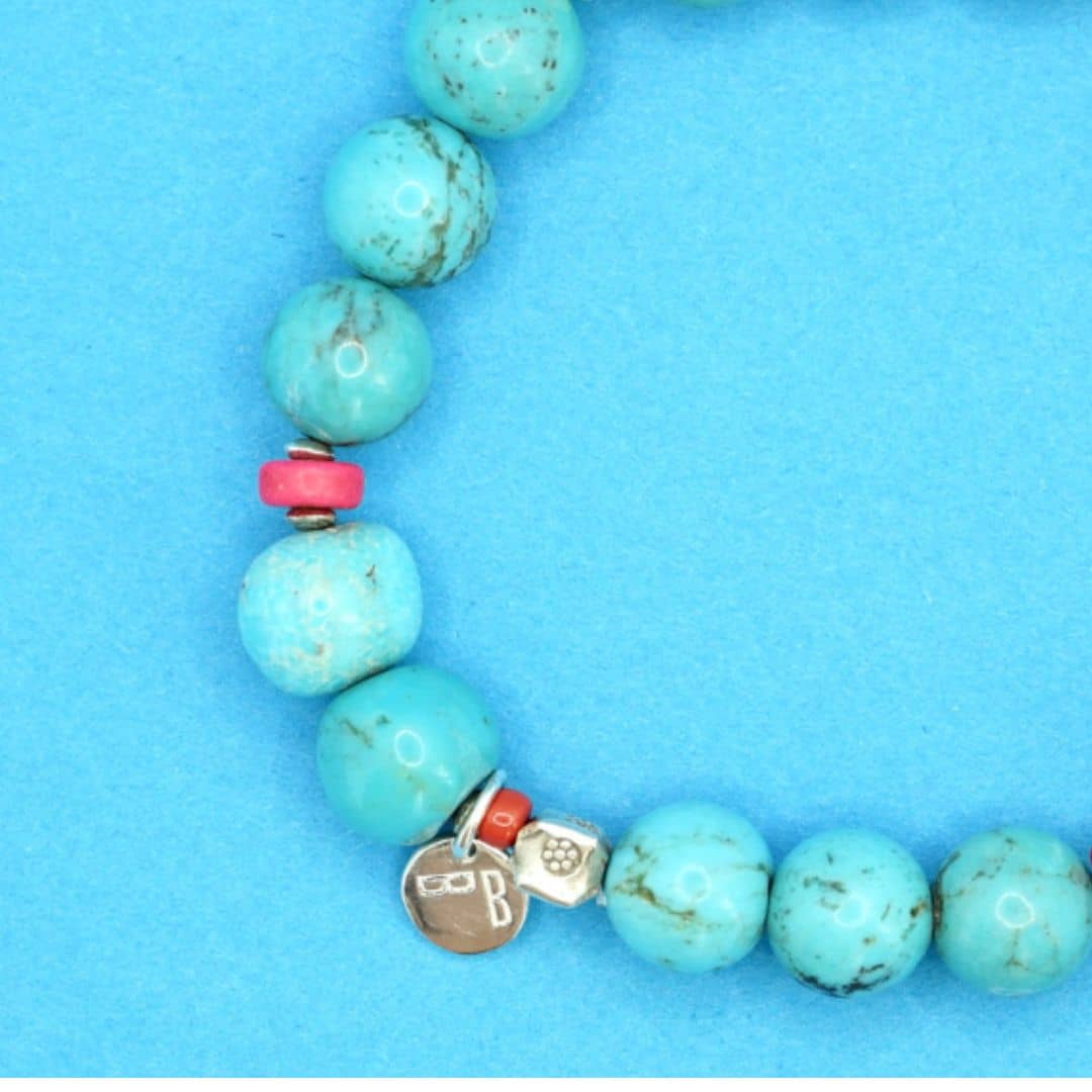 Close-up of the AZZURA Bracelet made with beautiful Turquoise  colourful Howlite 