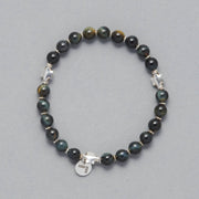 Product shot of the Laila Bracelet made with Falcon Eye and Sterling Silver Elements. 