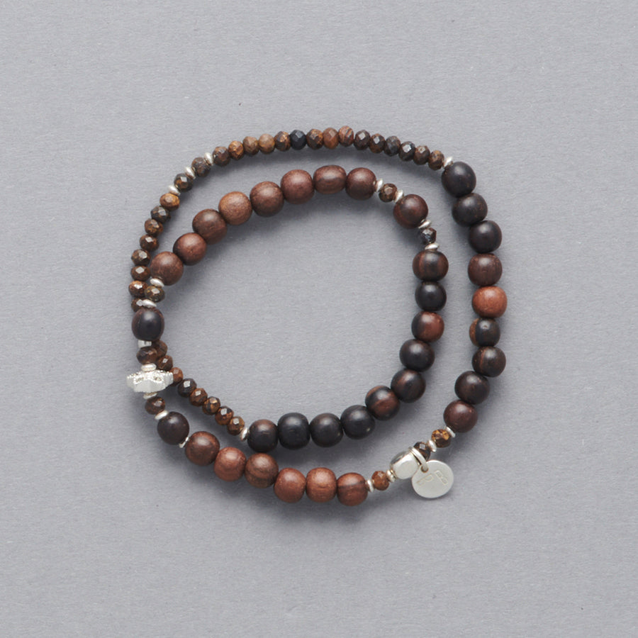 Product Image of the LE BIJOUBIJOU JOY Double Wrap Bracelet made with Ebony and Silver faceted stars. 